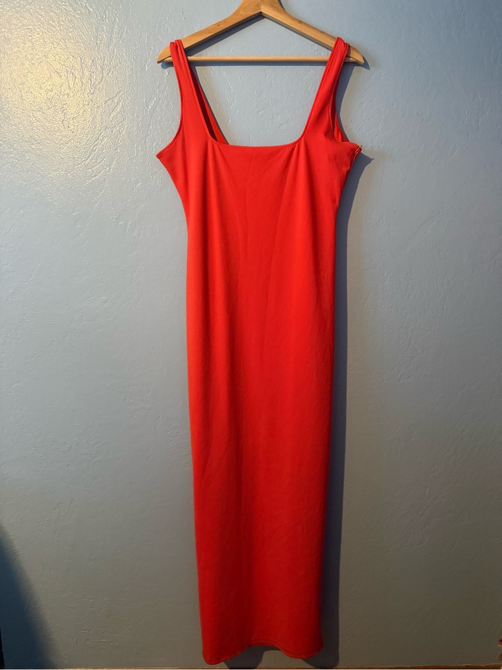 Good American Sleek Blood Orange Square-Neck Maxi Dress